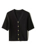 imCharms 2023 Elegant V-Neck Starfish Button Cardigan Short-Sleeved Women's Summer Thin Knitted Short Shirt Top