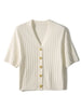 imCharms 2023 Elegant V-Neck Starfish Button Cardigan Short-Sleeved Women's Summer Thin Knitted Short Shirt Top