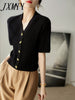 imCharms 2023 Elegant V-Neck Starfish Button Cardigan Short-Sleeved Women's Summer Thin Knitted Short Shirt Top