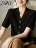 imCharms 2023 Elegant V-Neck Starfish Button Cardigan Short-Sleeved Women's Summer Thin Knitted Short Shirt Top