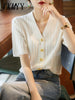 imCharms 2023 Elegant V-Neck Starfish Button Cardigan Short-Sleeved Women's Summer Thin Knitted Short Shirt Top