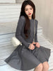 imCharms 2023 Hepburn Style Stitching Small Black Leather Skirt Long Sleeve Slim Sweater Knit Dress Fall