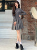 imCharms 2023 Hepburn Style Stitching Small Black Leather Skirt Long Sleeve Slim Sweater Knit Dress Fall