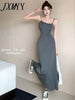 imCharms 2023 Sexy Slim Fit Three-Color Package Hip Street Elegant High-End A-Line Elastic Suspender Dress Long Skirt