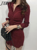 imCharms 2023 Women's Retro Shirt Bottoming Dress Autumn And Winter Package Hip Skirt Waist Slim Straight Skirt
