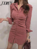 imCharms 2023 Women's Retro Shirt Bottoming Dress Autumn And Winter Package Hip Skirt Waist Slim Straight Skirt