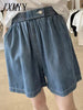 imCharms 2023 Plus Size Women's High Waist Wide Leg Jeans Summer One Button Elastic loose Lazy A-Line Shorts Trendy