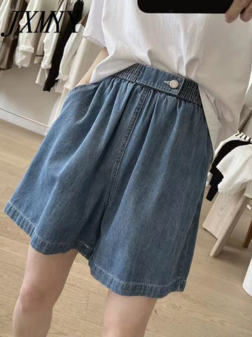 imCharms 2023 Plus Size Women's High Waist Wide Leg Jeans Summer One Button Elastic loose Lazy A-Line Shorts Trendy