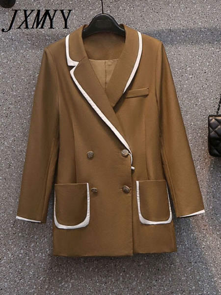imCharms 2023 Plus Size Women's Spring Double-Breasted Lapel Suit Slim And Versatile Temperament Suit Jacket
