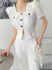 imCharms 2023 Threaded Short-Sleeved Women's Ins Trendy Summer Split Design Puff Sleeves Short Square Neck top T-Shirt