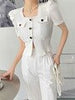 imCharms 2023 Threaded Short-Sleeved Women's Ins Trendy Summer Split Design Puff Sleeves Short Square Neck top T-Shirt