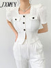 imCharms 2023 Threaded Short-Sleeved Women's Ins Trendy Summer Split Design Puff Sleeves Short Square Neck top T-Shirt