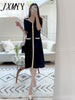 imCharms 2023 Korean Elegant Temperament Intellectual Color Matching V-Neck Skirt Slimming Knitted Dress Summer