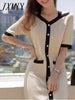 imCharms 2023 Korean Elegant Temperament Intellectual Color Matching V-Neck Skirt Slimming Knitted Dress Summer