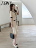 imCharms 2023 Korean Elegant Temperament Intellectual Color Matching V-Neck Skirt Slimming Knitted Dress Summer