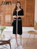 imCharms 2023 Korean Elegant Temperament Intellectual Color Matching V-Neck Skirt Slimming Knitted Dress Summer