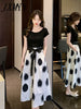 imCharms 2023 And Elegant Temperament Round Neck Cotton Short-Sleeved T-Shirt + Polka Dot Skirt Suit Women