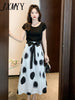 imCharms 2023 And Elegant Temperament Round Neck Cotton Short-Sleeved T-Shirt + Polka Dot Skirt Suit Women