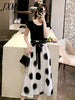 imCharms 2023 And Elegant Temperament Round Neck Cotton Short-Sleeved T-Shirt + Polka Dot Skirt Suit Women