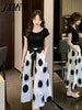 imCharms 2023 And Elegant Temperament Round Neck Cotton Short-Sleeved T-Shirt + Polka Dot Skirt Suit Women
