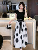 imCharms 2023 And Elegant Temperament Round Neck Cotton Short-Sleeved T-Shirt + Polka Dot Skirt Suit Women