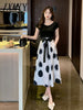 imCharms 2023 And Elegant Temperament Round Neck Cotton Short-Sleeved T-Shirt + Polka Dot Skirt Suit Women
