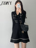 imCharms 2023 French Elegant Temperament Little Black Dress Waist Sweater Knitted Dress Women's Autumn And Winter