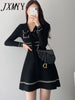 imCharms 2023 French Elegant Temperament Little Black Dress Waist Sweater Knitted Dress Women's Autumn And Winter