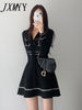 imCharms 2023 French Elegant Temperament Little Black Dress Waist Sweater Knitted Dress Women's Autumn And Winter