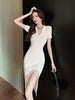 imCharms 2023 Temperament POLO Collar Side Slit Dress Feminine V-Neck Slim Stretch Knitted Skirt Summer