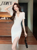 imCharms 2023 Temperament POLO Collar Side Slit Dress Feminine V-Neck Slim Stretch Knitted Skirt Summer