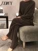 imCharms 2023 Winter Women's Thicken Warm Knitted Pullover Sweater Two-Piece Suits +High Waist Loose Wide Leg Pants Set