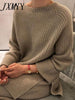 imCharms 2023 Winter Women's Thicken Warm Knitted Pullover Sweater Two-Piece Suits +High Waist Loose Wide Leg Pants Set