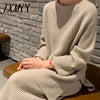 imCharms 2023 Winter Women's Thicken Warm Knitted Pullover Sweater Two-Piece Suits +High Waist Loose Wide Leg Pants Set