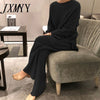 imCharms 2023 Winter Women's Thicken Warm Knitted Pullover Sweater Two-Piece Suits +High Waist Loose Wide Leg Pants Set