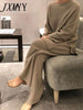 imCharms 2023 Winter Women's Thicken Warm Knitted Pullover Sweater Two-Piece Suits +High Waist Loose Wide Leg Pants Set