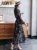 imCharms 2023 Spring And Autumn Popular Long Skirt Temperament V-Neck Floral Chiffon Dress Waist Gentle Women's Skirt