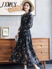 imCharms 2023 Spring And Autumn Popular Long Skirt Temperament V-Neck Floral Chiffon Dress Waist Gentle Women's Skirt