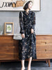 imCharms 2023 Spring And Autumn Popular Long Skirt Temperament V-Neck Floral Chiffon Dress Waist Gentle Women's Skirt