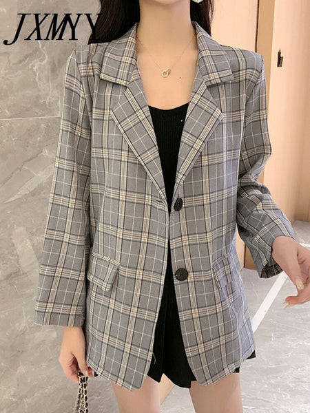 imCharms 2023 Spring Korean Version Temperament Retro Style Women's Thin Section Plaid Small Suit Jacket