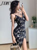 imCharms 2023 Summer Elegant Sexy Temperament V-Neck Slit Mid-Length Sling Women's Dress