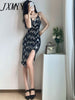 imCharms 2023 Summer Elegant Sexy Temperament V-Neck Slit Mid-Length Sling Women's Dress