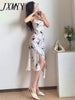 imCharms 2023 Summer Retro Gentle Sexy Elegant Temperament Swing Collar Slit Sling Women's Dress