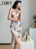 imCharms 2023 Summer Retro Gentle Sexy Elegant Temperament Swing Collar Slit Sling Women's Dress