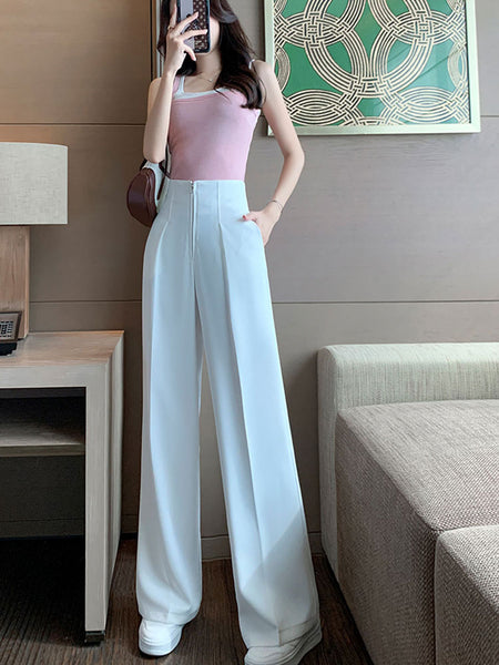 imCharms 2023 Pure Relief High-Waist Zipper Loose Drape Thin Section Women's Wide-Leg Straight Suit Slim And Versatile Trousers
