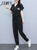 imCharms 2023 Sports And Leisure Suit Summer Temperament Age-Reducing Short-Sleeved Top Loose And Thin Harem Leggings Two-Piece Set