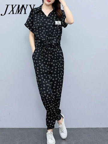 imCharms 2023 Sports And Leisure Suit Summer Temperament Age-Reducing Short-Sleeved Top Loose And Thin Harem Leggings Two-Piece Set