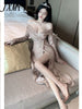 imCharms 2023 Spring And Autumn Celebrity Temperament V-Neck Long-Sleeved Sequined Slim Slit Mid-Length Dress Dress