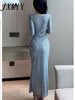 imCharms 2023 Spring And Autumn Celebrity Temperament V-Neck Long-Sleeved Sequined Slim Slit Mid-Length Dress Dress