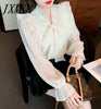 imCharms 2023 Spring And Autumn Elegant Temperament Thin Bow All-Match Pearl Stitching Chiffon Shirt Women's Top